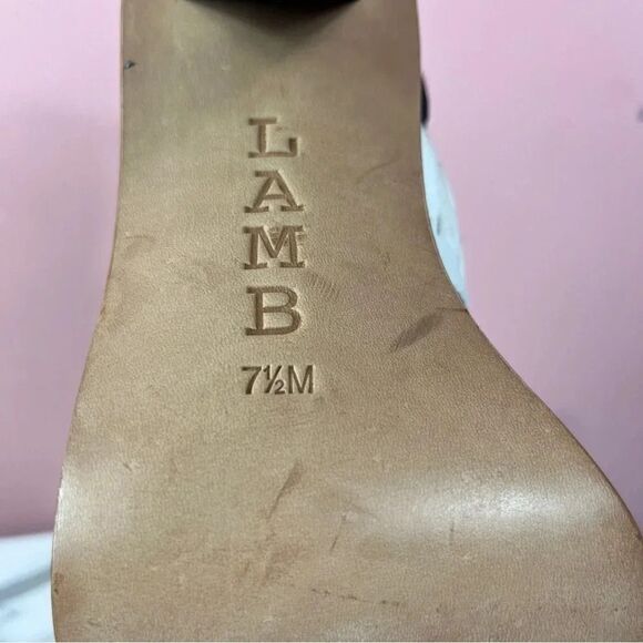 L.A.M.B Women’s Valiant Heeled Sandals Leather White Black 7.5 5” Heel - Picture 9 of 12